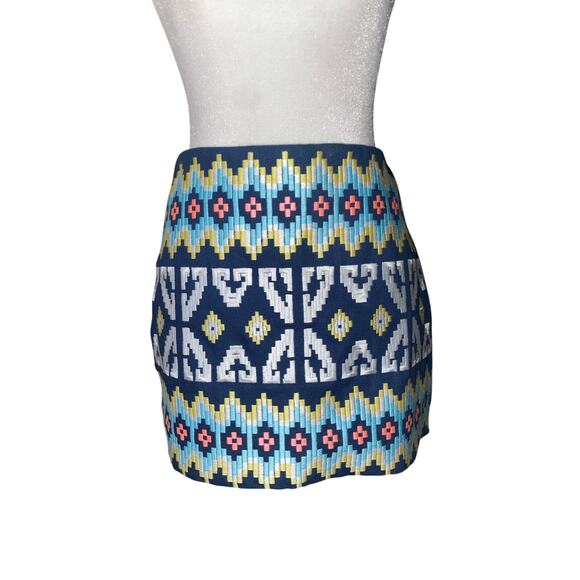 Boho Beautiful Tribal Indie Blue Beautiful Aztec Embroidered Mini Skirt Size M - Picture 2 of 8